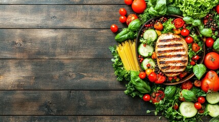 Culinary Palette: A vibrant composition of fresh, wholesome ingredients, expertly arranged to showcase the art of culinary preparation.