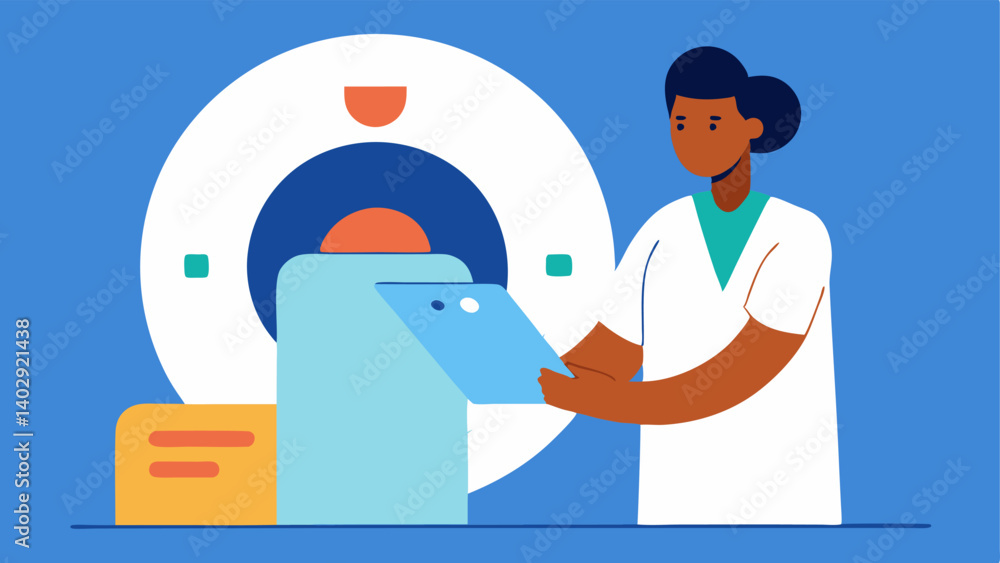 Poster training guide a depiction of an instructional overlay on the mri interface where a medical tech ref