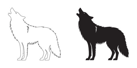Creative howling wolf silhouette designed with clean vector lines – ideal for wildlife logos – wolf icon – wolf illustration – wolf lineart

