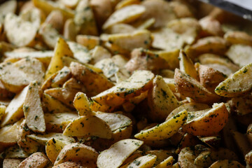 Roasted potatoes close up