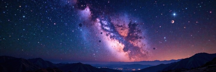 Fototapeta premium Milky Way galaxy with stars and planets in the darkness, milky way, planets, night sky