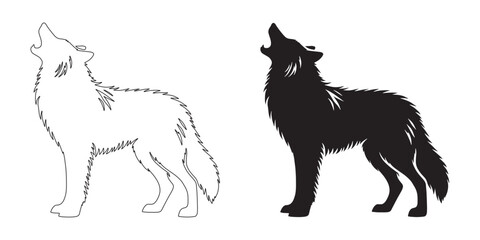 Wild howling wolf silhouette in vector style – sleek and modern line art – wolf icon – wolf illustration – wolf lineart

