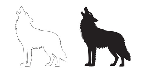 Beautiful howling wolf silhouette for nature-related designs – clean vector and elegant line art – wolf icon – wolf illustration – wolf lineart

