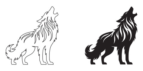 Bold and striking howling wolf silhouette with fine line art – perfect for digital designs – wolf vector – wolf illustration – wolf lineart

