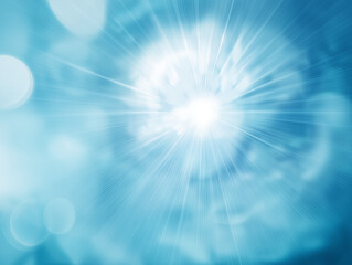 Fototapeta premium a bright radiant sphere or orb at its center, emitting light rays in all directions. The background is a gradient of blue hues, creating a calming and ethereal atmosphere.