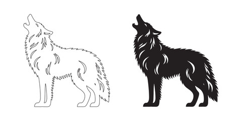 Graceful howling wolf silhouette designed in minimalist vector – perfect for wildlife logos – wolf icon – wolf illustration – wolf lineart

