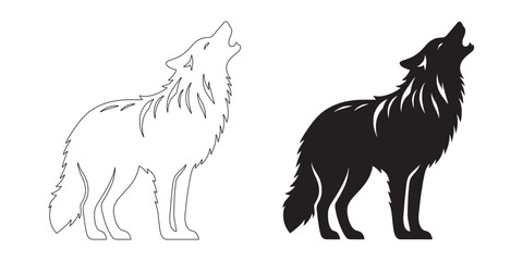 Powerful howling wolf silhouette in vector format – sleek line art design – wolf vector – wolf illustration – wolf lineart – wolf line art

