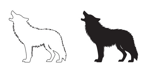 Majestic howling wolf silhouette for nature and outdoor branding – minimalist line art style – wolf icon – wolf illustration – wolf lineart

