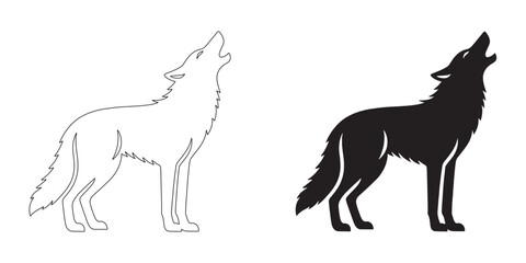 Stylish howling wolf silhouette with clean vector lines – ideal for wildlife-themed projects – wolf vector – wolf illustration – wolf lineart

