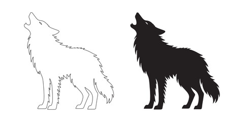 Stunning howling wolf silhouette in detailed vector format – wolf icon – wolf illustration – wolf lineart – wolf line art

