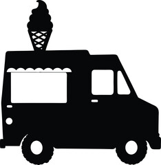Black and white silhouette of an ice cream truck, perfect for branding, digital art, and transportation-related design.