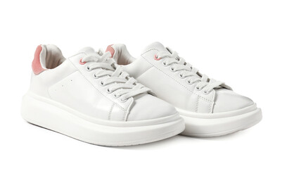 Pair of stylish sneakers isolated on white. Sportive shoes