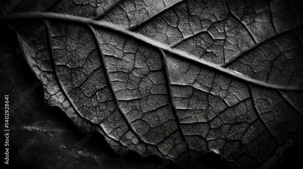 Poster a gray scale macro image displays the details of a single leaf