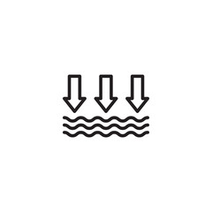 A line drawing showing three downward-pointing arrows above wavy horizontal lines, likely representing sinking, settling, or water absorption.