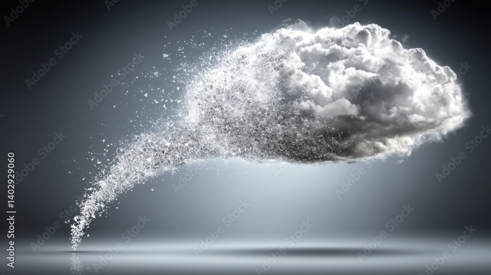 Aufkleber dramatic cloud filled with white dust floating in a clear blue sky creating a unique and artistic vi