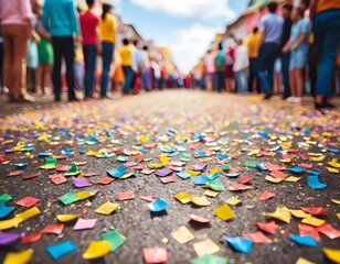 Obraz premium Colorful Confetti on the Ground After a Parade