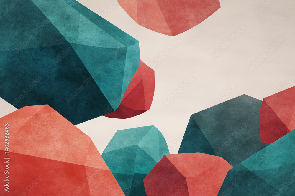Poster Abstract image featuring teal and coral geometric shapes, creating a modern and minimalist design, showcasing a free space ideal for text or logo placement