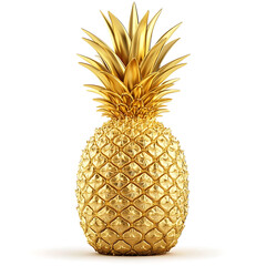 A fresh golden pineapple slice with textured skin and vibrant yellow flesh, isolated white background, hyperrealism art style