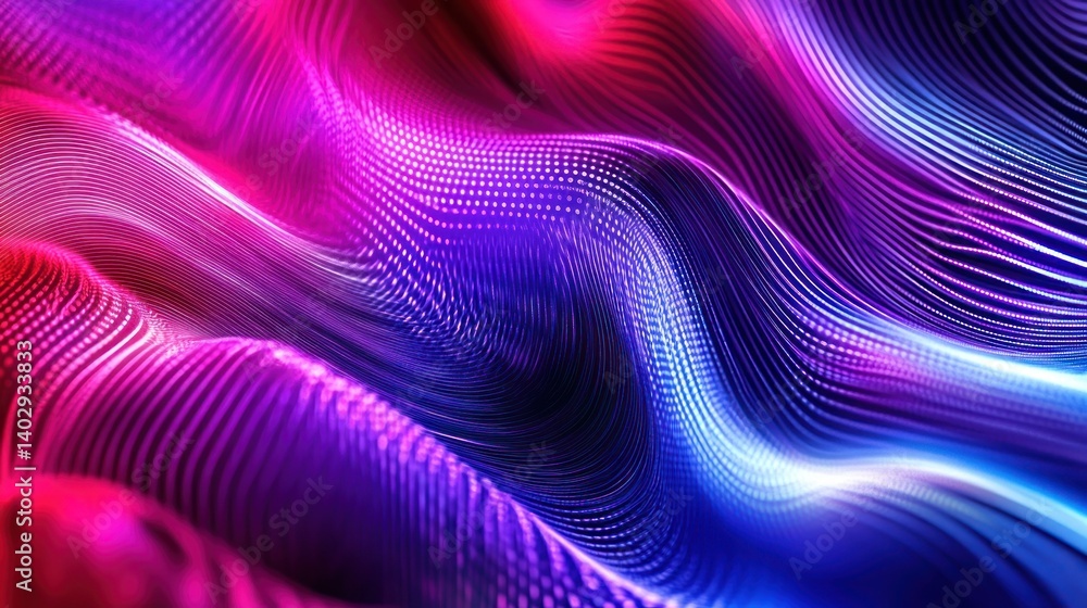 Poster abstract waveform gradient background with neon glowing lines and dots
