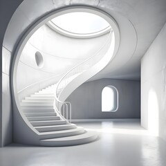 Fototapeta premium Modern White Spiral Staircase in Minimalist Concrete Interior