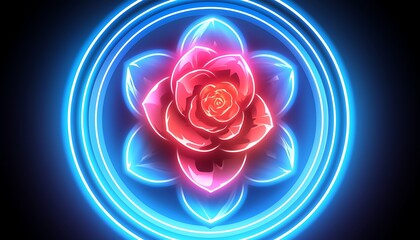 Neon Rose in Circles