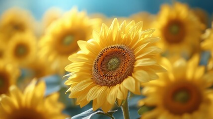 Fototapeta premium Radiant Sunflowers Blooming in a Sunny Field, Capturing the Beauty of Summer
