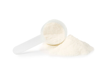 Collagen powder and scoop isolated on white
