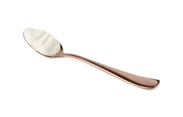 Collagen powder in spoon isolated on white