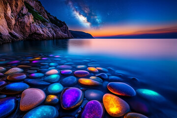 Obraz premium Starlit Shores and Glowing Dreams