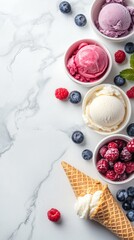 Fototapeta premium Colorful ice cream with berries, great for cafe menus, dessert blogs.