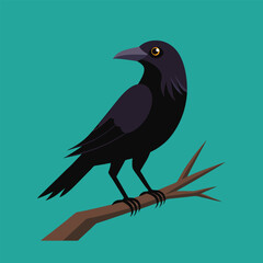 Fototapeta premium a crow sit on the tree branch icon with a white background vector illustration
