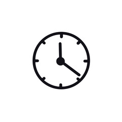 Simple black and white clock icon, time tracking concept
