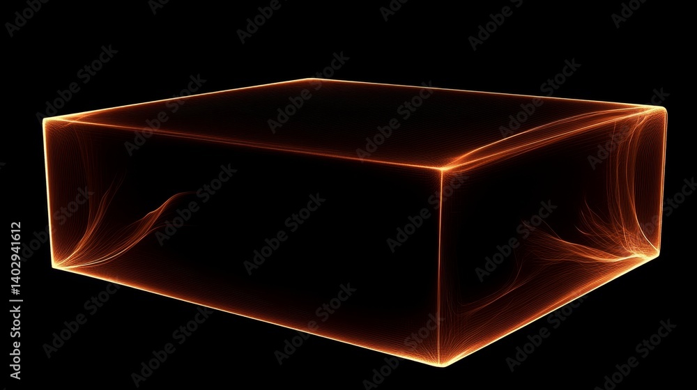 Aufkleber glowing abstract wireframe cube with neon light effect on black background