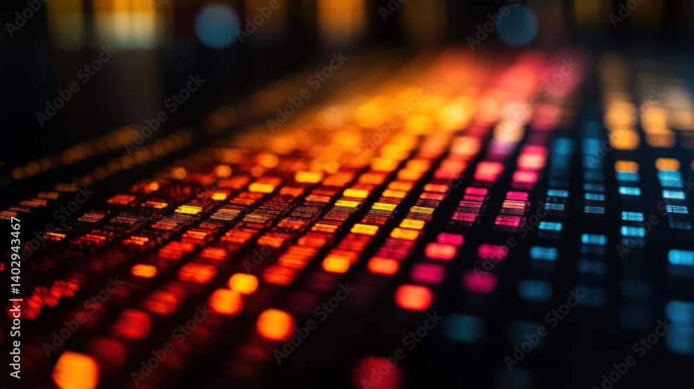 Poster vibrant symphony of lights: a close-up on a colorful led panel displaying dynamic patterns and hues