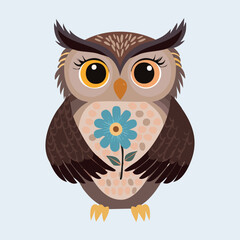 Naklejka premium Blushing Owl Holding a Flower
