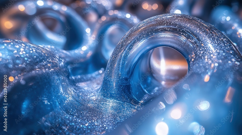 Poster abstract shimmering blue glass with a bokeh effect, creating an atmospheric and ethereal background 