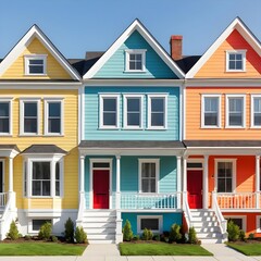 Colorful Row Houses on Sunny Day