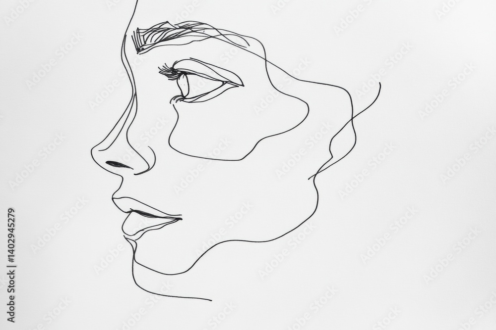 Poster minimalist abstract face drawing in black ink showcasing modern artistic expression on white paper