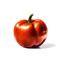 A fresh vibrant red bell pepper with smooth skin and bright color, isolated white background, hyperrealism art style