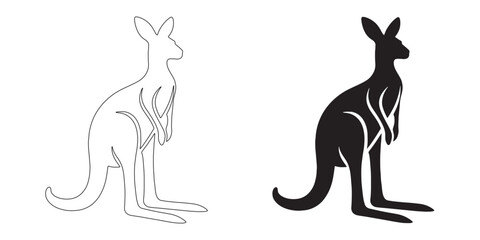 Artistic kangaroo silhouette in detailed vector style – perfect for wildlife and nature designs – kangaroo icon – kangaroo illustration – kangaroo lineart

