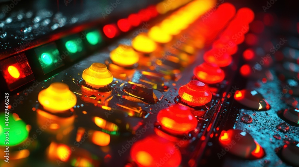 Poster a close up of a control panel with illuminated buttons
