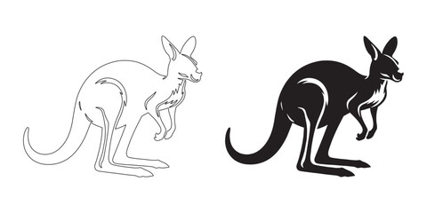 Modern kangaroo silhouette vector design with line art detail – nature element for print or web – kangaroo vector – kangaroo illustration – kangaroo icon – kangaroo lineart – kangaroo line art


