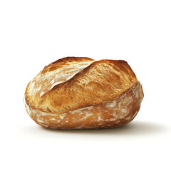 A freshly baked baguette with a golden crust and visible air pockets, isolated white background, hyperrealism art style