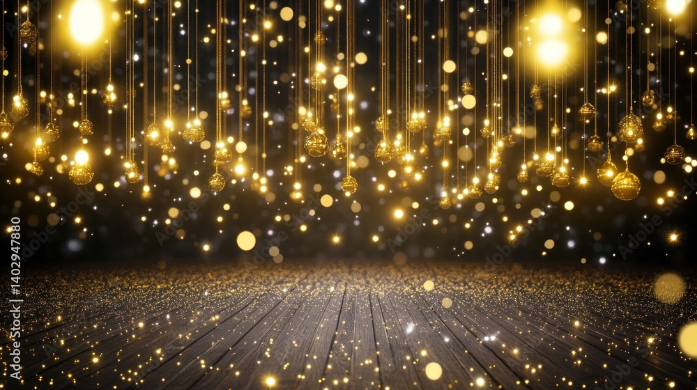 Poster elegant golden light orbs and bokeh effect creating a magical ambiance