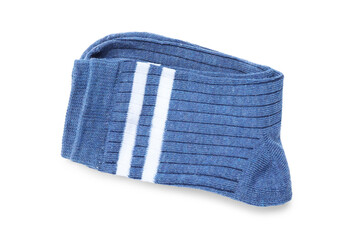 Pair of blue socks isolated on white, top view