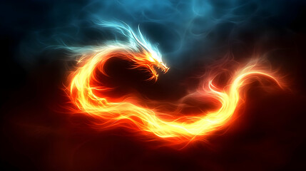 A fiery dragon, embodying the balance of fire and ice, swirling in a dynamic display of energy.
