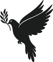 Obraz premium Silhouette Vector of Flying Dove with Olive Branch – Peace Symbol Illustration