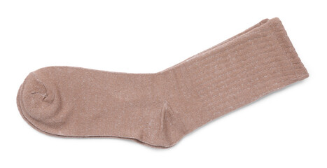 Pair of brown socks isolated on white, top view