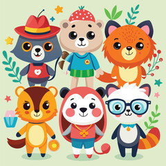 set of cartoon animals