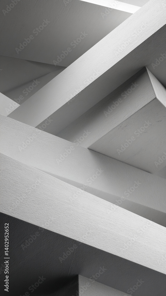Poster abstract image of intersecting white textured beams, creating a modern architectural design, showcas